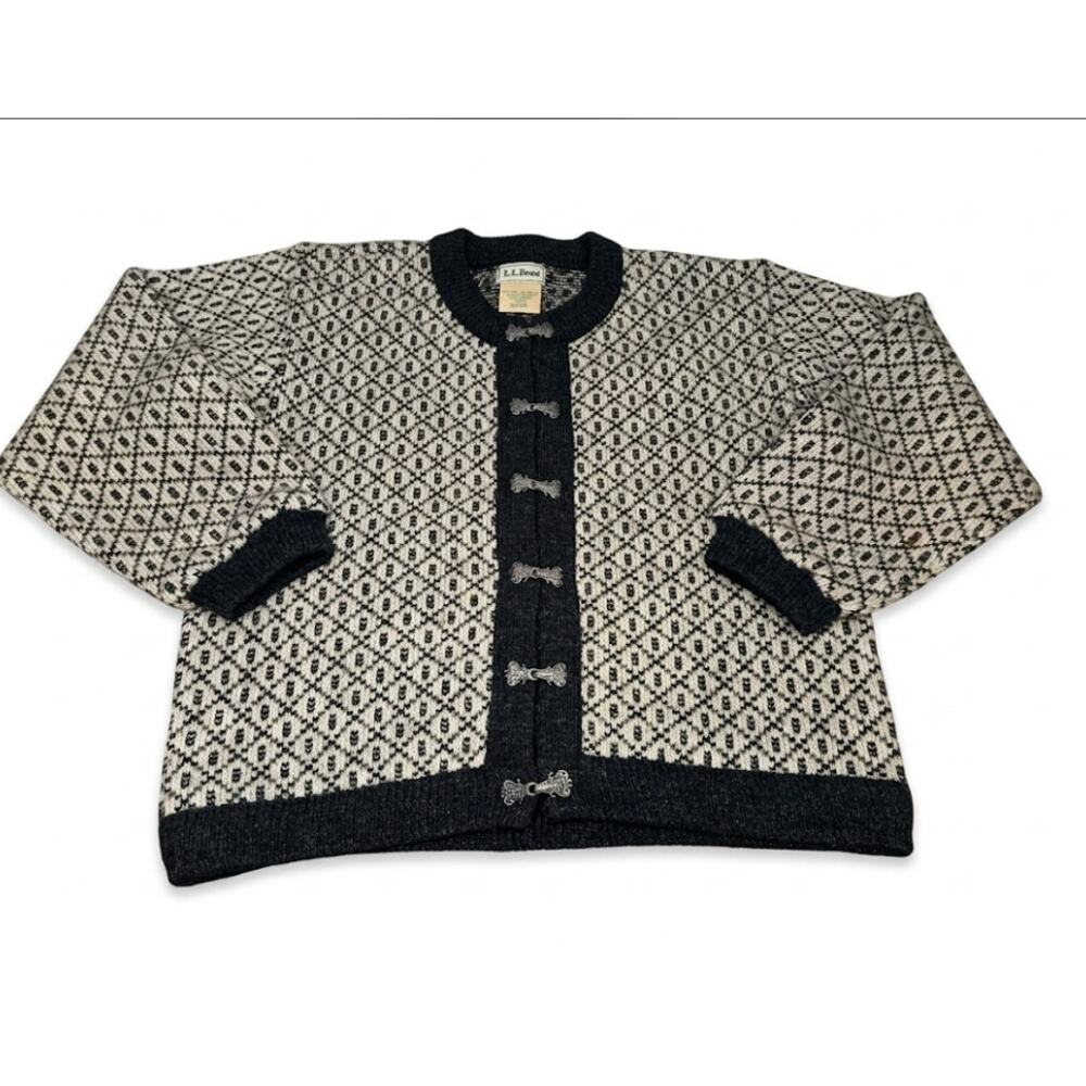 Vintage LL Bean Nordic Fair Isles Norwegian Wool Birdseye Cardigan Women's Med